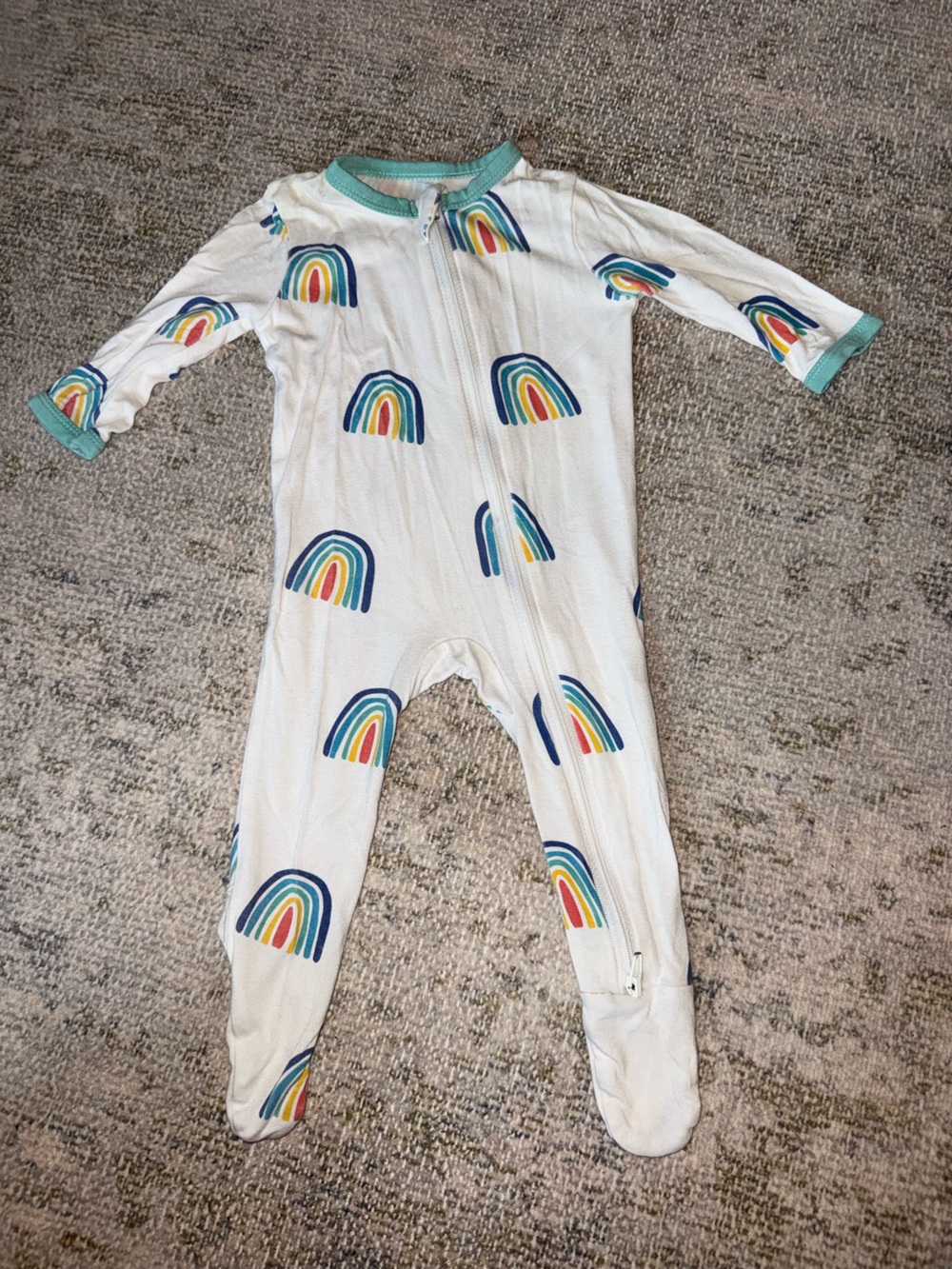 Kyte‎ BABY White Footed One-Piece with Rainbow Print and Teal Trim